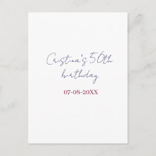 Carte Postale anniversaire 50 ans gras violet ajouter nom date 