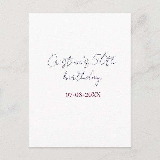 Carte Postale anniversaire 50 ans gras violet ajouter nom date  (Devant)