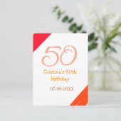 Carte Postale anniversaire 50 ans orange rouge ajouter nom date (Debout devant)