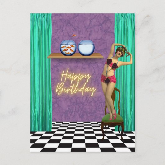 Carte Postale Anniversaire Alter Art Funky Nageur Vintage (Devant)