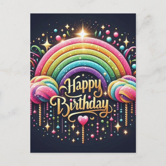 Carte postale anniversaire - arc-en-ciel glitard (Devant)