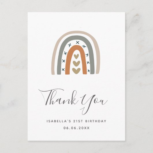 Carte Postale Anniversaire arc-en-ciel rose or gris blanc merci (Devant)