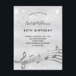 Carte Postale Anniversaire argent note 40e invitation<br><div class="desc">Une carte d'invitation branchée et moderne pour 40e anniversaire. Un arrière - plan faux argenté, avec des notes de musique, des lettres de couleur noire.Décoré avec de la poussière de parties scintillant fausse. Personnalisez et ajoutez un nom et des informations de partie. Retour : arrière - plan argent, design de...</div>