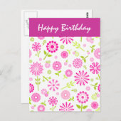Carte postale Anniversaire aux fleurs roses (Devant / Derrière)