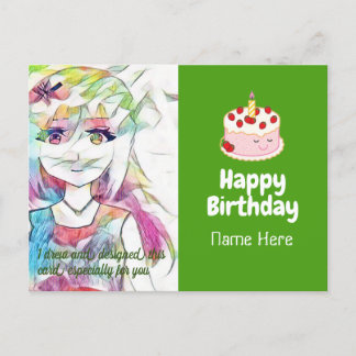 Carte postale anniversaire avec dessins animés (de