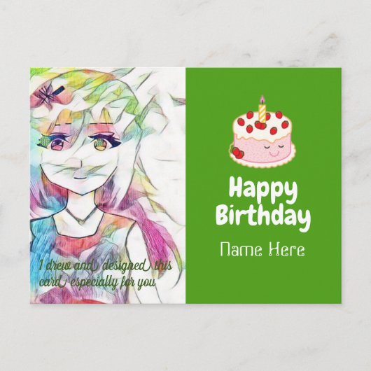 Carte postale anniversaire avec dessins animés (de (Devant)