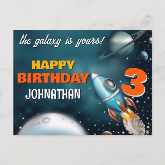 Carte Postale Anniversaire Aventure Spatiale de Fusée (Devant)