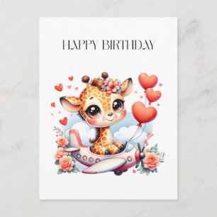 Carte Postale Anniversaire Avion Girafe