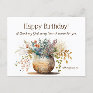 Carte Postale Anniversaire Bible Chrétienne Verse Élégant Floral