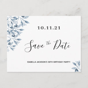 Carte Postale Anniversaire blanc bleu botanique enregistrer la d