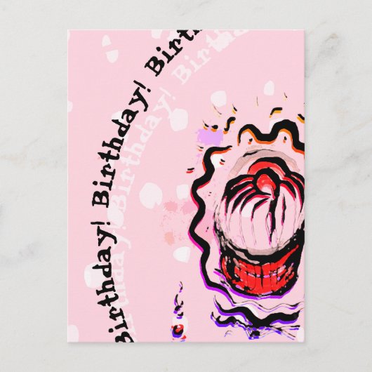 Carte Postale Anniversaire Cerise Cupcake Doodfood Combat sur ro (Devant)