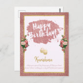 Carte Postale anniversaire Changement de nom personnel Rose or C (Devant / Derrière)