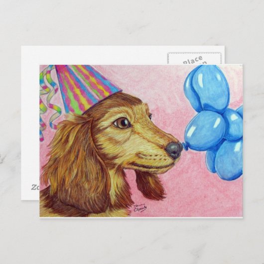 Carte postale Anniversaire Daschund (Devant / Derrière)