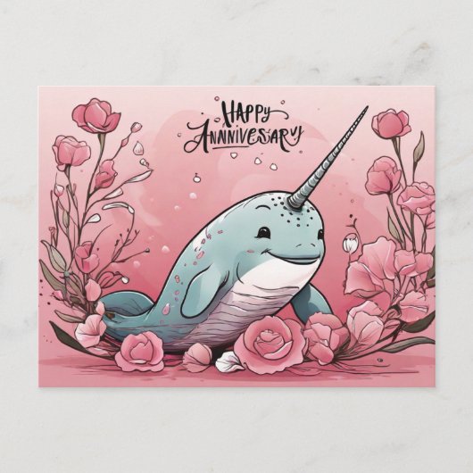 Carte Postale Anniversaire de bébé narval (Devant)