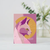 Carte Postale Anniversaire de chat élégant violet (Debout devant)
