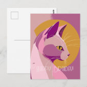 Carte Postale Anniversaire de chat élégant violet (Devant / Derrière)