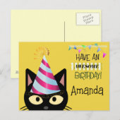 Carte Postale Anniversaire de chat formidable pour les enfants (Devant / Derrière)