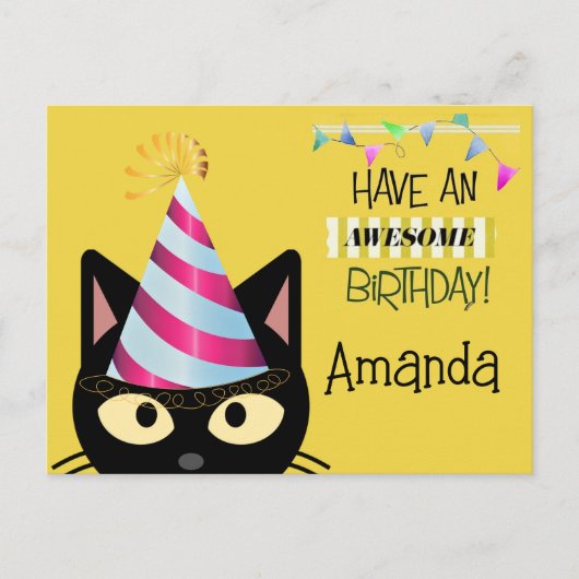 Carte Postale Anniversaire de chat formidable pour les enfants (Devant)
