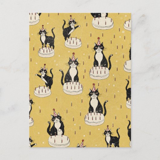 Carte Postale Anniversaire de chat vintage (Devant)