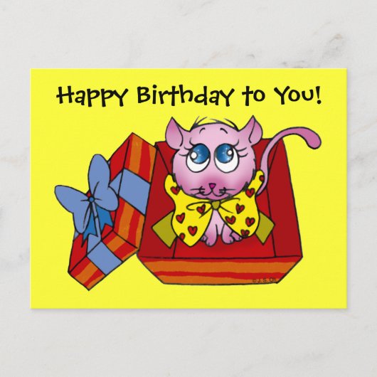 Carte Postale anniversaire de chaton rose (Devant)