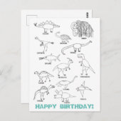 Carte Postale Anniversaire de coloriage éducatif drôle de dinosa (Devant / Derrière)