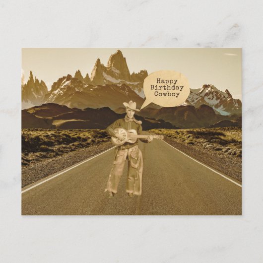 Carte Postale Anniversaire de Cowboy Chantant vintage (Devant)