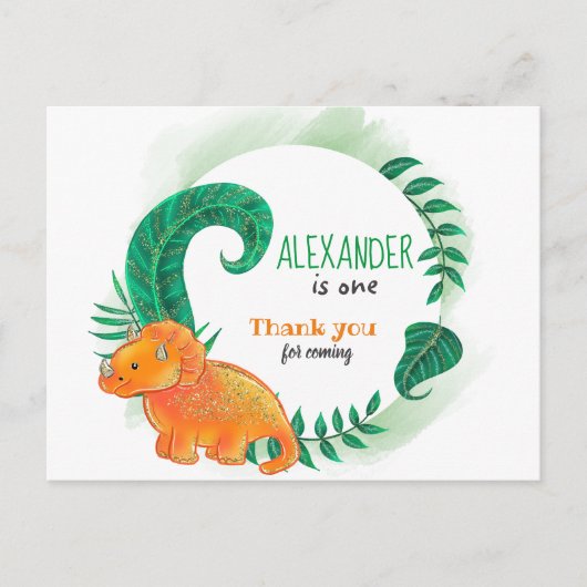 Carte Postale Anniversaire de Dinosaur | Orange Tricératops Merc (Devant)
