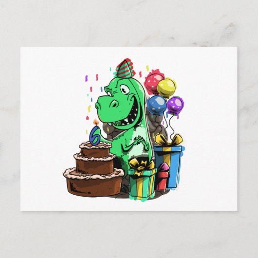 Carte Postale Anniversaire de dinosaure 6 (Devant)