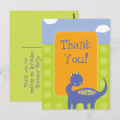 Carte Postale Anniversaire de dinosaures violet avec Merci de po (Devant / Derrière)