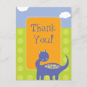 Carte Postale Anniversaire de dinosaures violet avec Merci de po