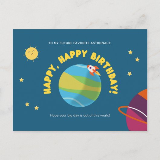 Carte Postale Anniversaire de enfant astronaute (Devant)