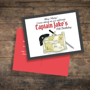Carte Postale Anniversaire de enfant Pirate Treasure Map Invitat