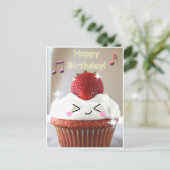 Carte Postale anniversaire de fraise de cupcake (Debout devant)