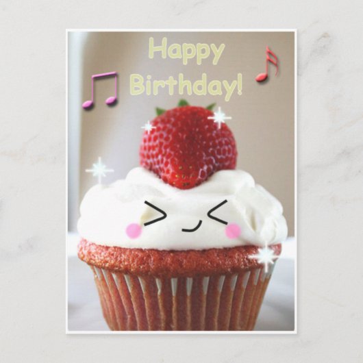 Carte Postale anniversaire de fraise de cupcake (Devant)