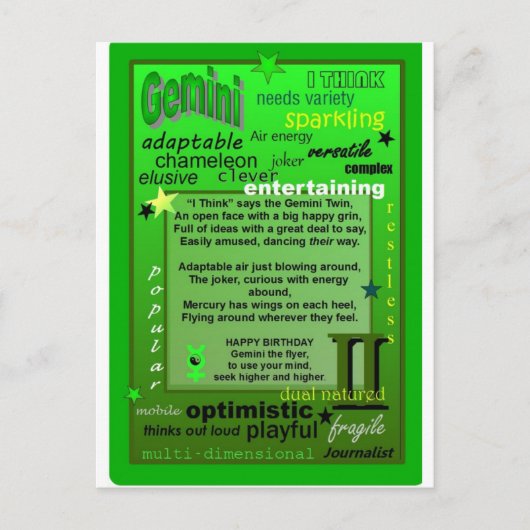 CARTE POSTALE ANNIVERSAIRE DE GEMINI (Devant)