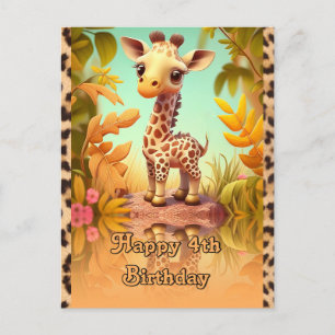 Carte Postale Anniversaire de girafe pour les enfants