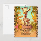 Carte Postale Anniversaire de girafe pour les enfants (Devant / Derrière)