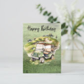 Carte Postale Anniversaire de golf avec chariot de golf aquarell (Debout devant)