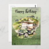 Carte Postale Anniversaire de golf avec chariot de golf aquarell (Devant / Derrière)