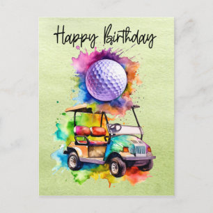 Carte Postale Anniversaire de golf avec voiturette de golf   aqu