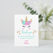 Carte Postale Anniversaire de la fille Unicorn thème Merci (Debout devant)