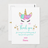 Carte Postale Anniversaire de la fille Unicorn thème Merci (Devant / Derrière)