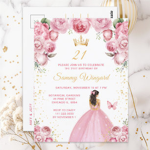 Carte Postale Anniversaire de la Princesse aux Cheveux Bruns Ros