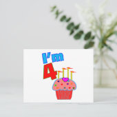 Carte Postale Anniversaire de l'école "I'm 4" Cupcake adorable (Debout devant)