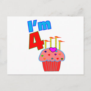 Carte Postale Anniversaire de l'école "I'm 4" Cupcake adorable