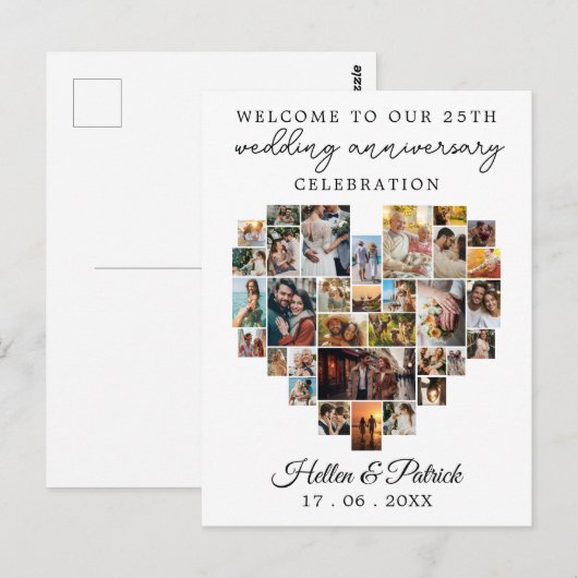 Carte Postale Anniversaire de Mariage Cœur Photo Collage Moderne (Devant / Derrière)