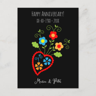 Carte Postale Anniversaire de mariage fleuri portugais folkloriq