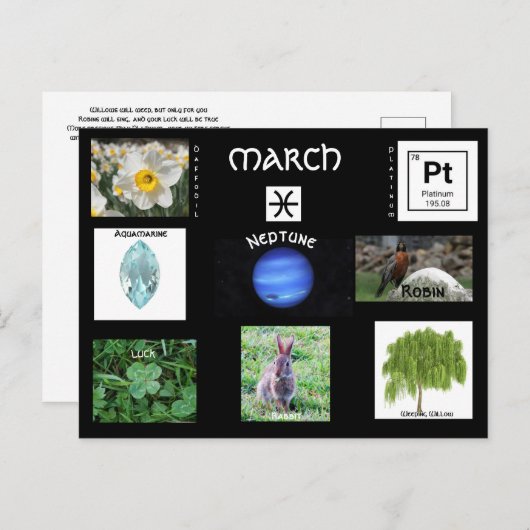 Carte postale Anniversaire de mars Pisces (Devant / Derrière)