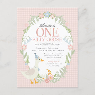 Carte Postale Anniversaire de première année Pink Silly Goose Fl