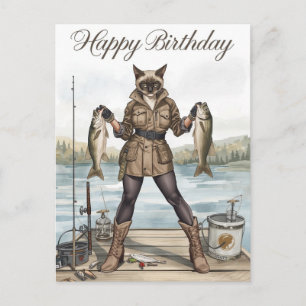 Carte Postale Anniversaire des amateurs de pêche avec aquarelle